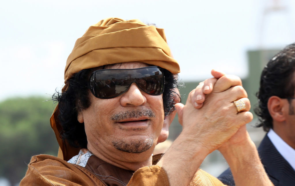 ROME - AUGUST 29:  Libyan leader Muammar Gaddafi arrives at Ciampino airport on August 29, 2010 in Rome, Italy.  Gadaffi is on an official two-day visit to Italy for talks with Prime Minister Silvio Berlusconi. The visit also marks the second anniversary of a friendship treaty between Italy and Lybia.  (Photo by Ernesto Ruscio/Getty Images)