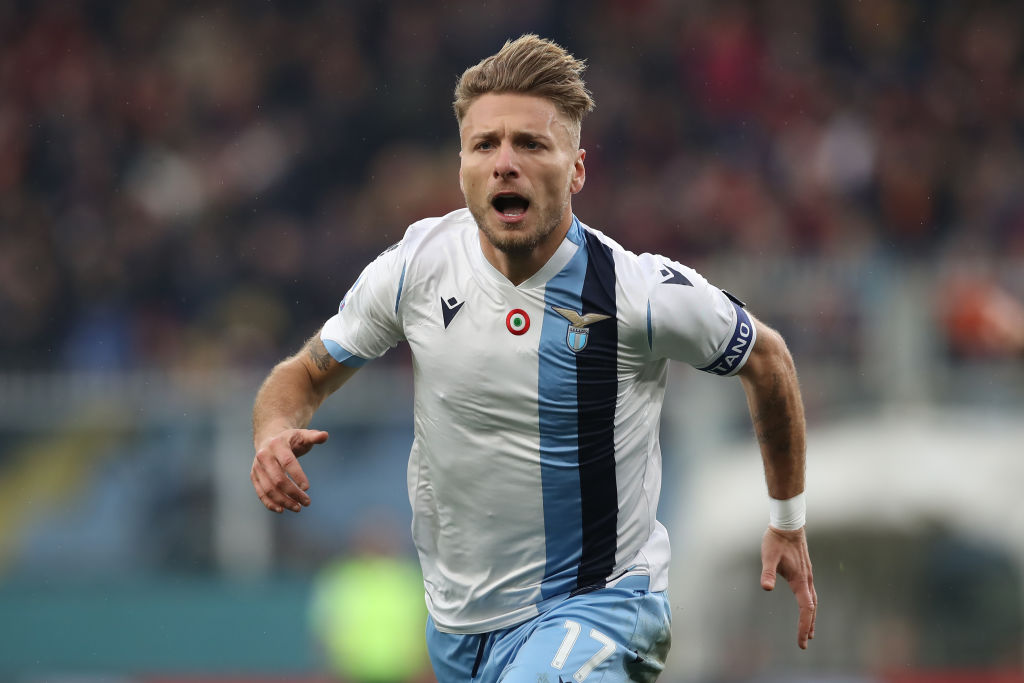GENOA, ITALY - FEBRUARY 23: Lazio's Italian striker Ciro Immobile celebrates after scoring to give the side a 2-0 lead during the Serie A match between Genoa CFC and  SS Lazio at Stadio Luigi Ferraris on February 23, 2020 in Genoa, Italy. (Photo by Jonathan Moscrop/Getty Images)
