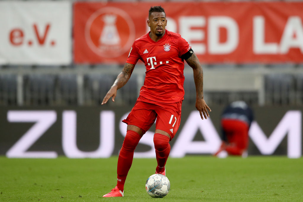 MUNICH, GERMANY - MAY 23:  Jerome Boateng of FC Bayern Muenchen runs with the ball during the Bundesliga match between FC Bayern Muenchen and Eintracht Frankfurt at Allianz Arena on May 23, 2020 in Munich, Germany. (Photo by A. Hassenstein/Getty Images for FC Bayern)