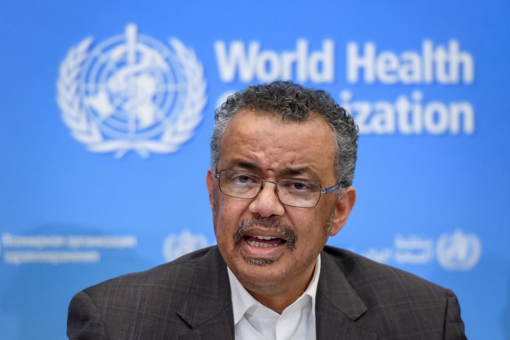 World Health Organization (WHO) Director-General Tedros Adhanom Ghebreyesus speaks during a press conference following a WHO Emergency committee to discuss whether the Coronavirus, the SARS-like virus, outbreak that began in China constitutes an international health emergency, on January 30, 2020 in Geneva. - The UN health agency declared an international emergency over the deadly coronavirus from China -- a rarely used designation that could lead to improved international co-ordination in tackling the disease. (Photo by FABRICE COFFRINI / AFP) (Photo by FABRICE COFFRINI/AFP via Getty Images)