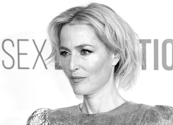 LONDON, ENGLAND - JANUARY 08: [EDITORS NOTE: This image has been converted into black and white] Gillian Anderson attends the "Sex Education" Season 2 World Premiere at Genesis Cinema on January 08, 2020 in London, England. (Photo by Jeff Spicer/Getty Images)