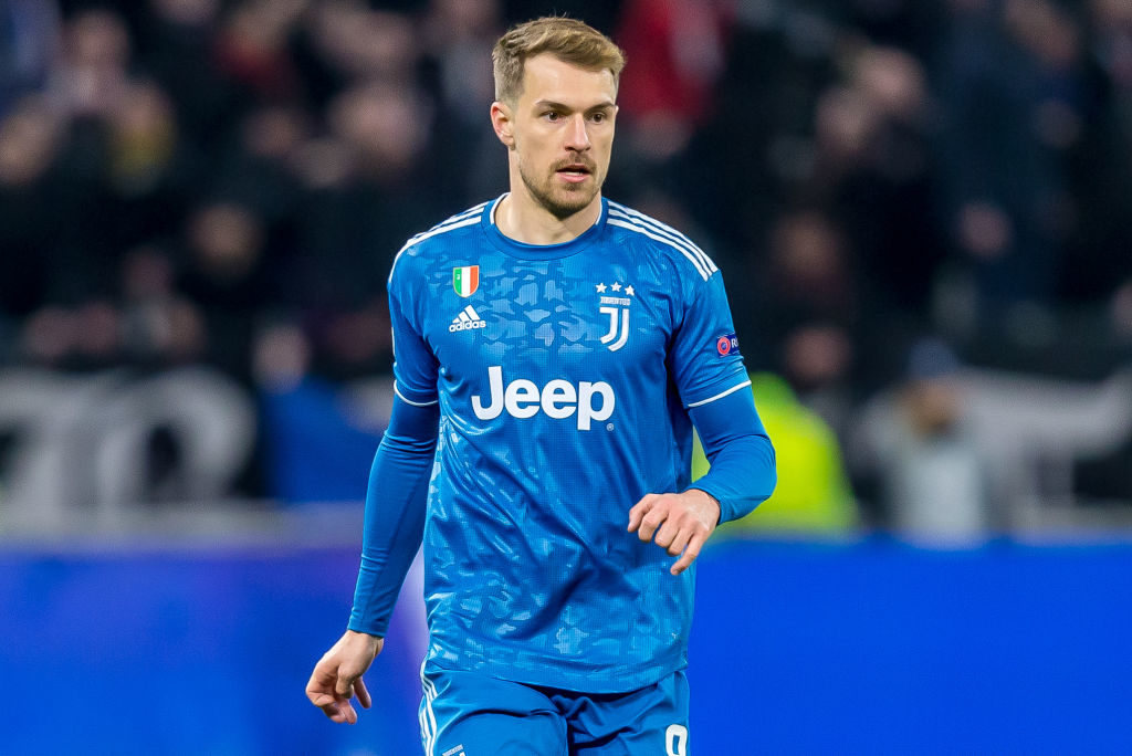 LYON, FRANCE - FEBRUARY 26: (BILD ZEITUNG OUT) Aaron Ramsey of Juventus Looks on during the UEFA Champions League round of 16 first leg match between Olympique Lyon and Juventus at Parc Olympique on February 26, 2020 in Lyon, France. (Photo by Harry Langer/DeFodi Images via Getty Images)