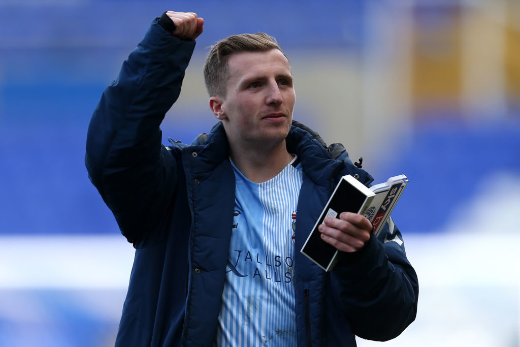 BIRMINGHAM, ENGLAND - MARCH 01: Jamie Allen of Coventry City celebrates his sides victory following the Sky Bet League One match between Coventry City and Sunderland at St Andrews (stadium) on March 01, 2020 in Birmingham, England. (Photo by Lewis Storey/Getty Images)