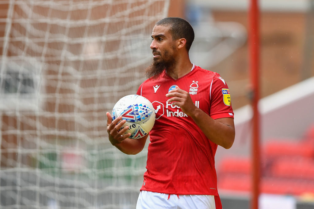 Lewis Grabban (7) of Nottingham Forest during the Sky Bet Championship match between Nottingham Forest and Huddersfield Town at the City Ground, Nottingham, England on  June 28, 2020.  (Photo by Jon Hobley/MI News/NurPhoto via Getty Images)