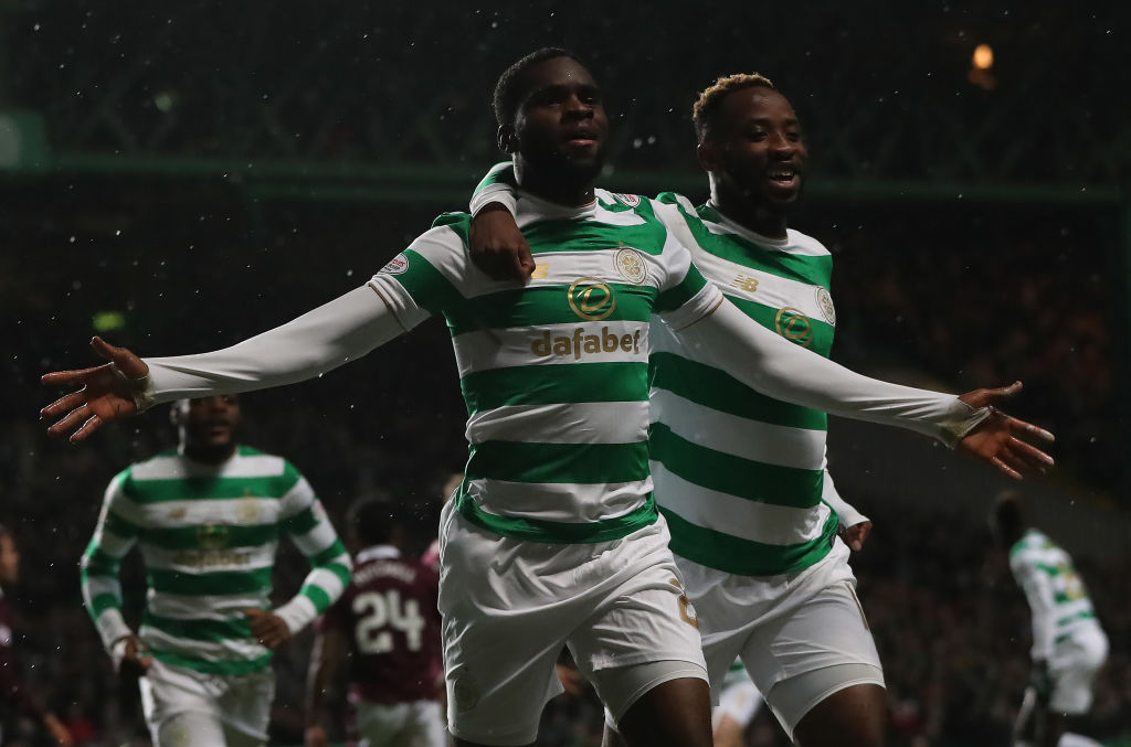 GLASGOW, SCOTLAND - JANUARY 30:  Odsonne Edouard of Celtic celebrates after he scores the opening goal during the Scottish Premier League match between Celtic and Heart of Midlothian at Celtic Park on January 30, 2018 in Glasgow, Scotland. (Photo by Ian MacNicol/Getty Images)