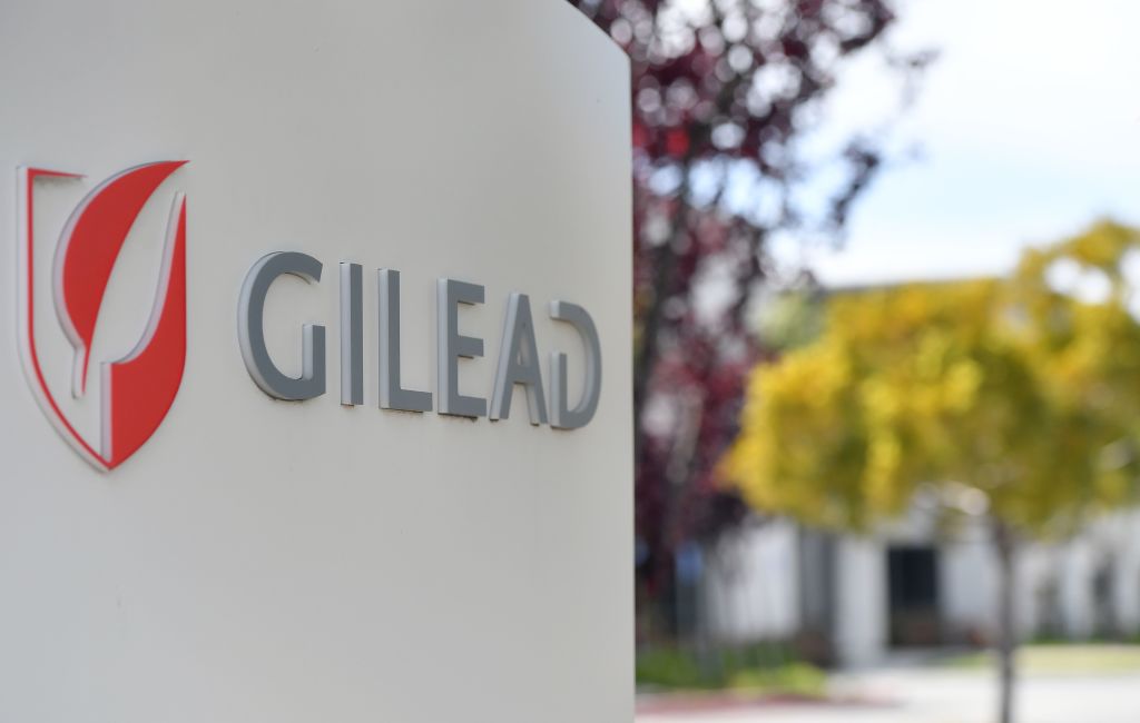 Gilead Sciences headquarters sign is seen in Foster City, California on April 30, 2020. - Gilead Science's remdesivir, one of the most highly anticipated drugs being tested against the new coronavirus, showed positive results in a large-scale US government trial, the company said on April 29, 2020. (Photo by Josh Edelson / AFP) (Photo by JOSH EDELSON/AFP via Getty Images)