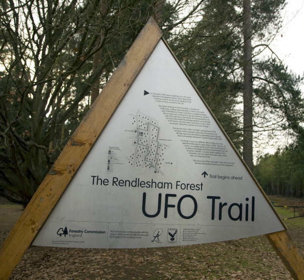 UFO trail sign at Rendlesham Forest, Suffolk, England (Photo by: Geography Photos/Universal Images Group via Getty Images)
