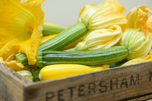 Courgettes with flowers, close-up