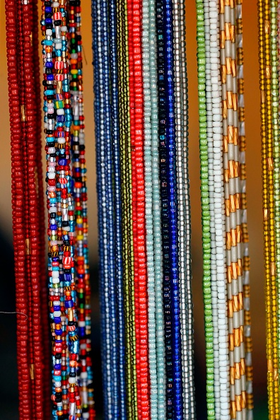 Colorful collections of ethnic bracelets and beads lanyard for sale. Lome. Togo.