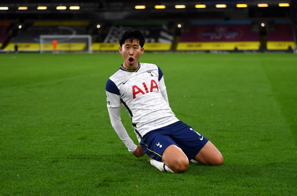 Son Heung-min celebrates his winning goal against Burnley