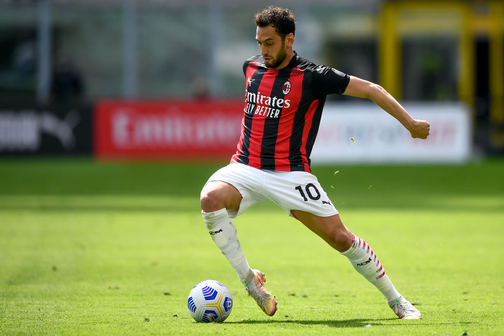 Hakan Calhanoglu of AC Milan in action during the Serie A