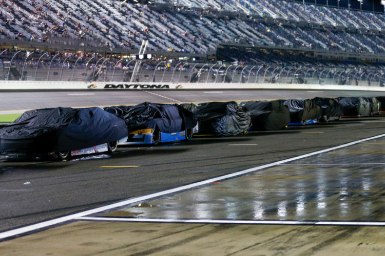 When will NASCAR XFinity race resume after rain delay?