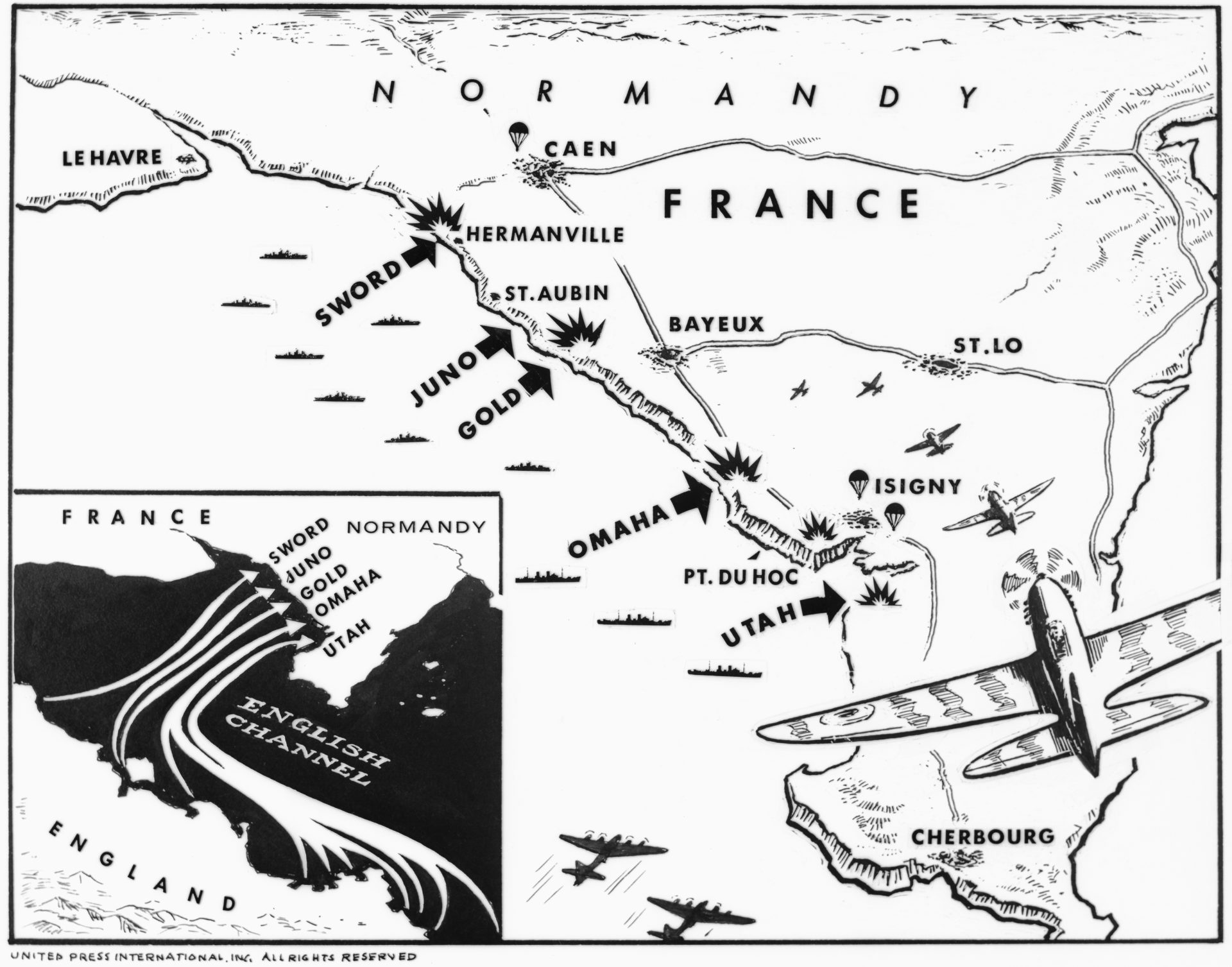 Map Detailing Allied Invasion of Normandy
