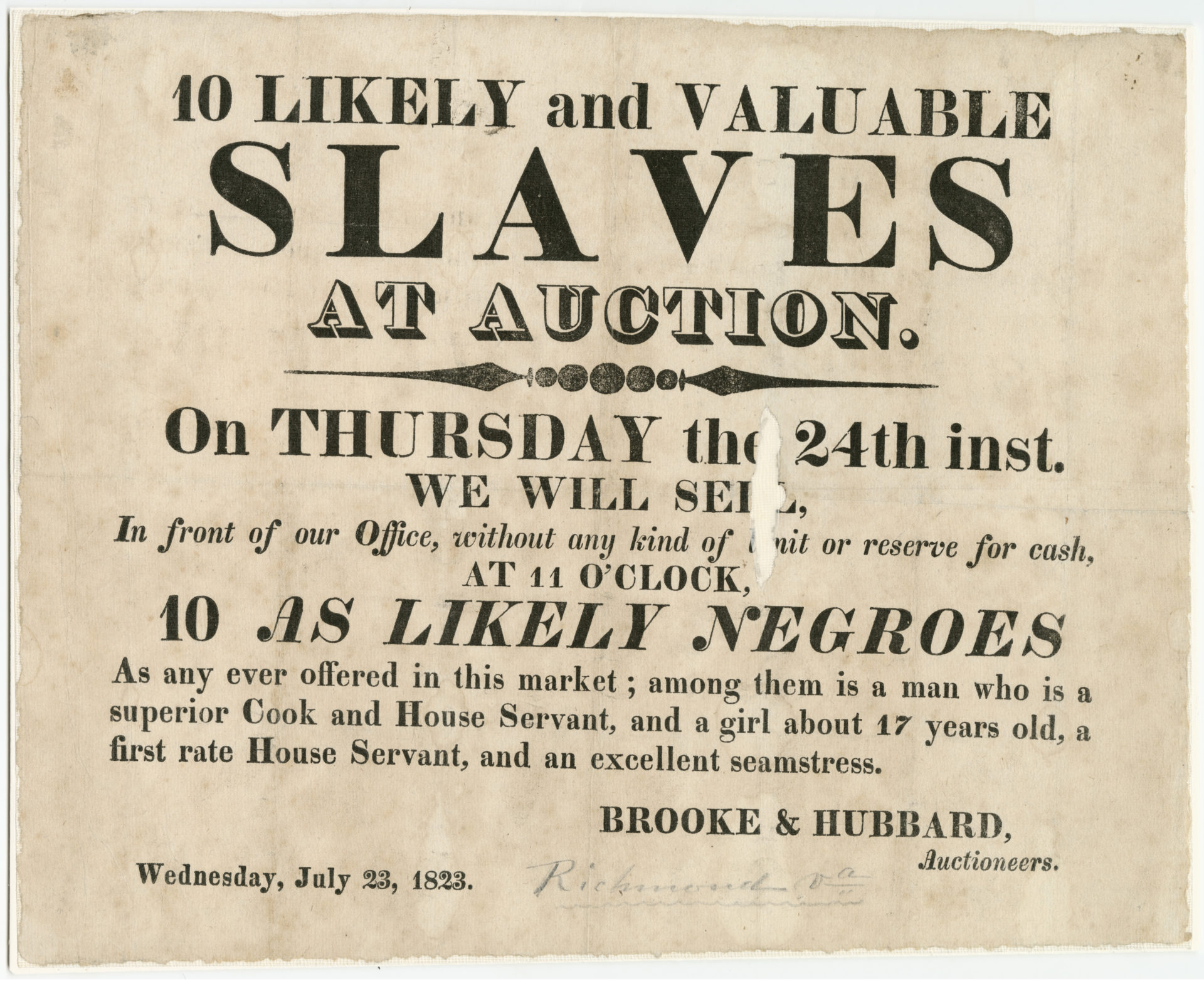 Advertisement For Slave Auction