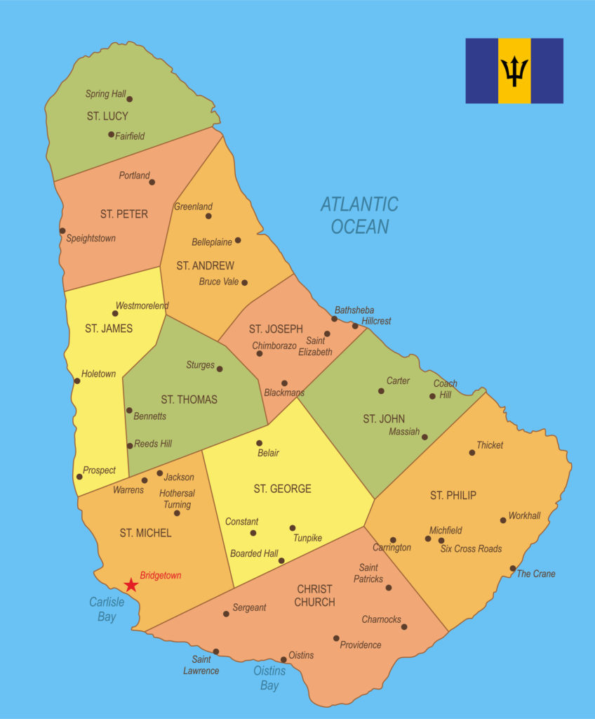 Flat map of Barbados with flag