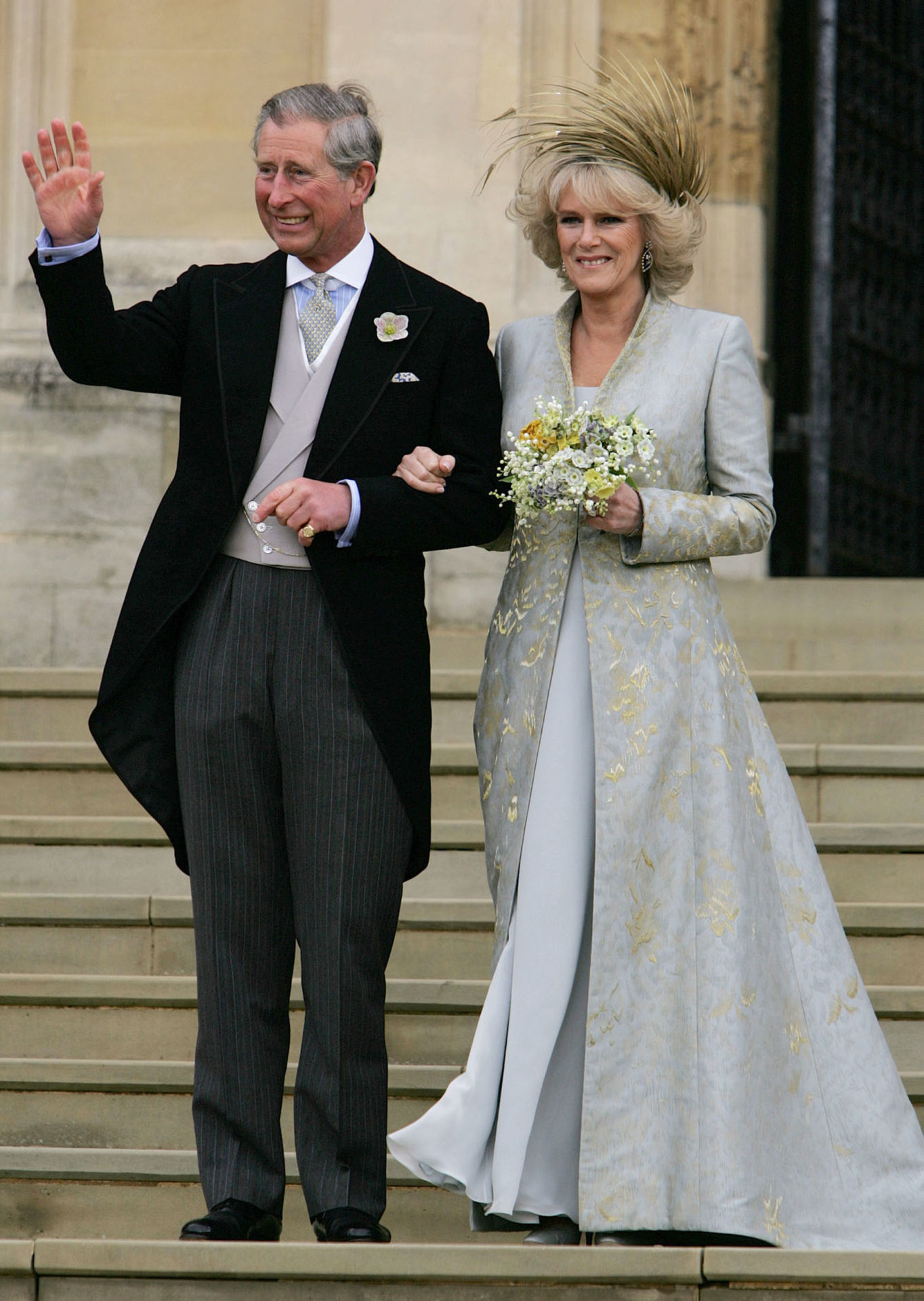 Prince Charles waves with the Duchess of