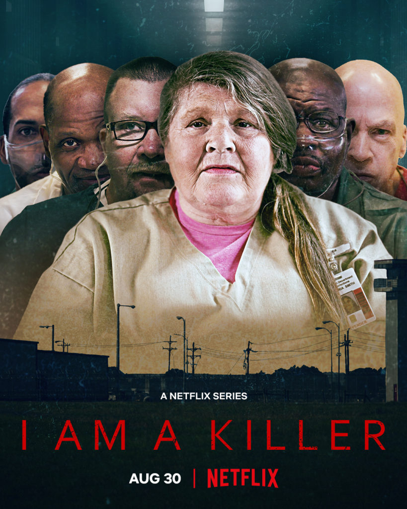 Inmates look towards camera with 'I Am A Killer' title written beneath