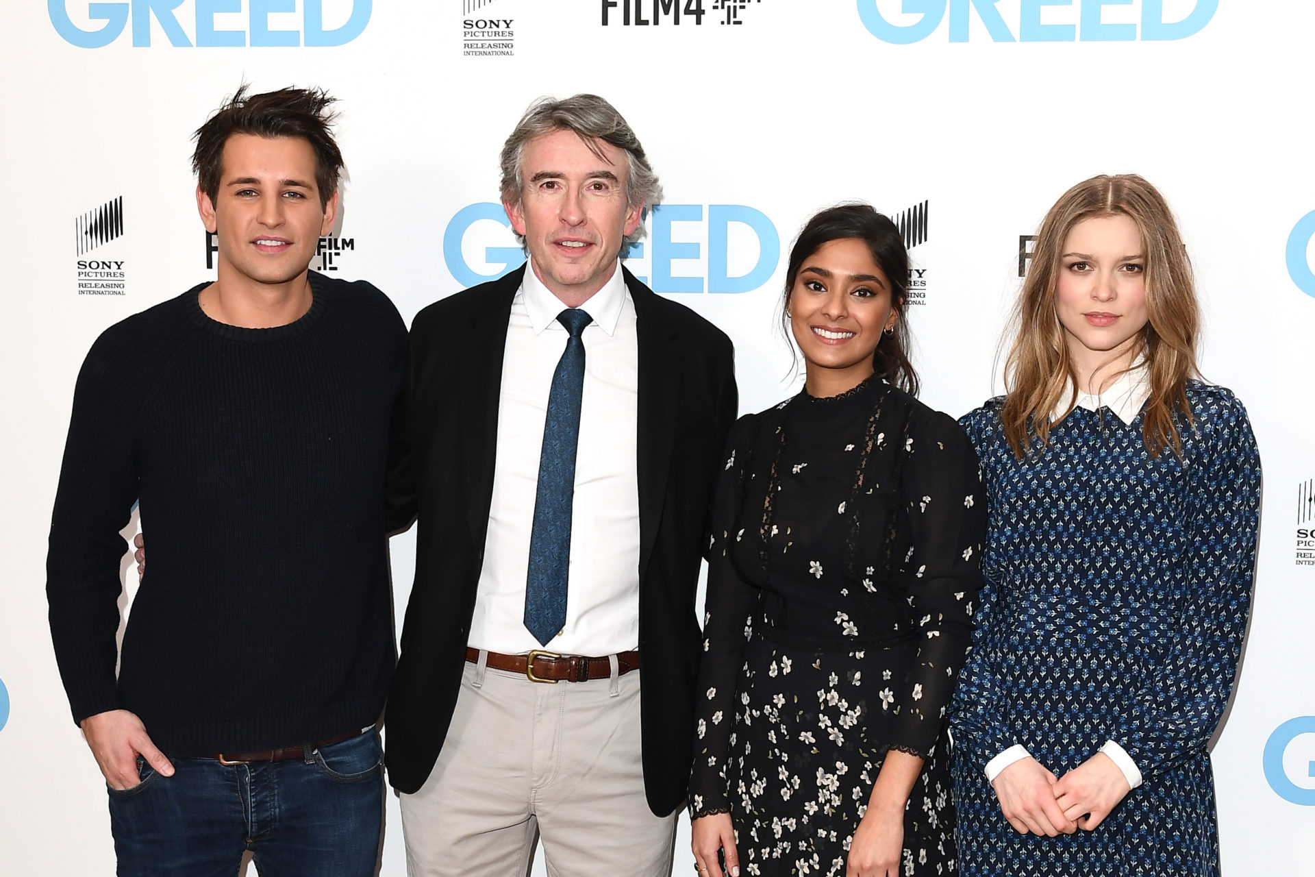 Ollie Locke, Steve Coogan, Dinita Gohil and Sophie Cookson attend "Greed" Special Screening at Ham Yard Hotel on February 13, 2020 in London, England. 