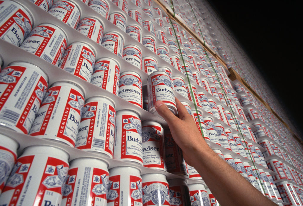 Stacks of New Budweiser Cans
