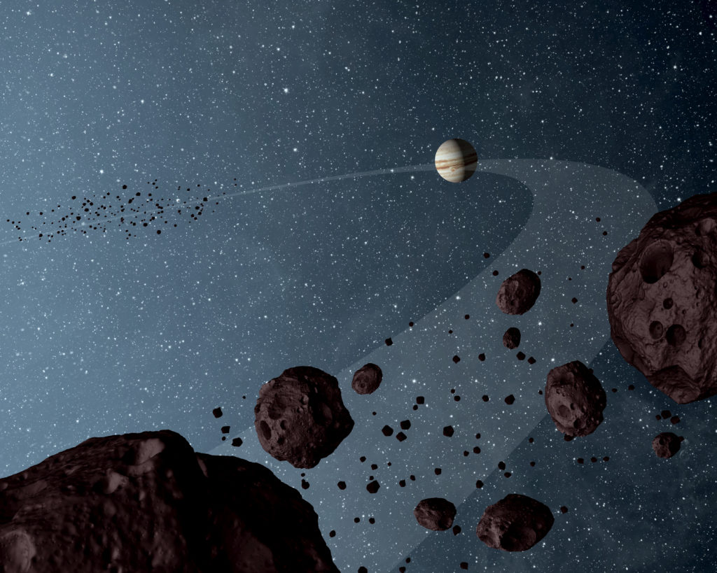 Artists concept of Jovian Trojans asteroids.