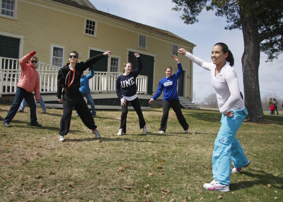 Alexis Wright, owner of Pura Vida Studio in Kennebunk, leads a Zumba dance demonstration at Eco Day,