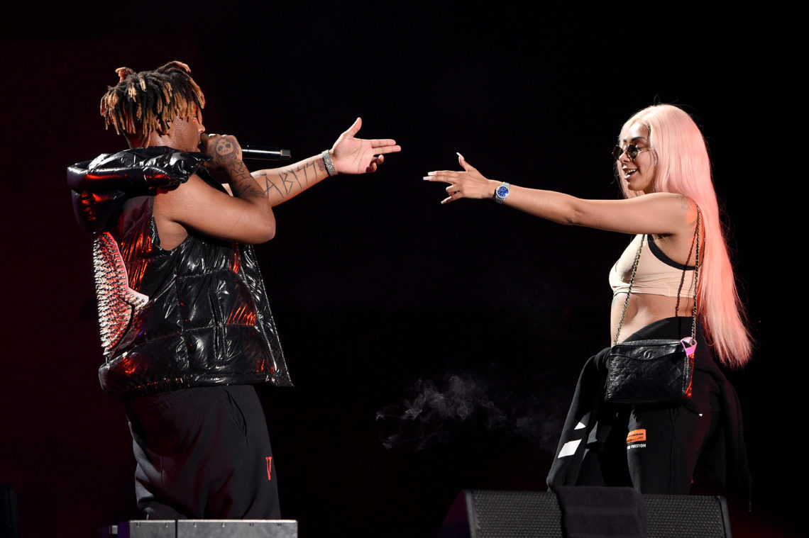 Ally Lotti joins late former boyfriend Juice Wrld on stage during a performance in Philadelphia, Pennsylvania