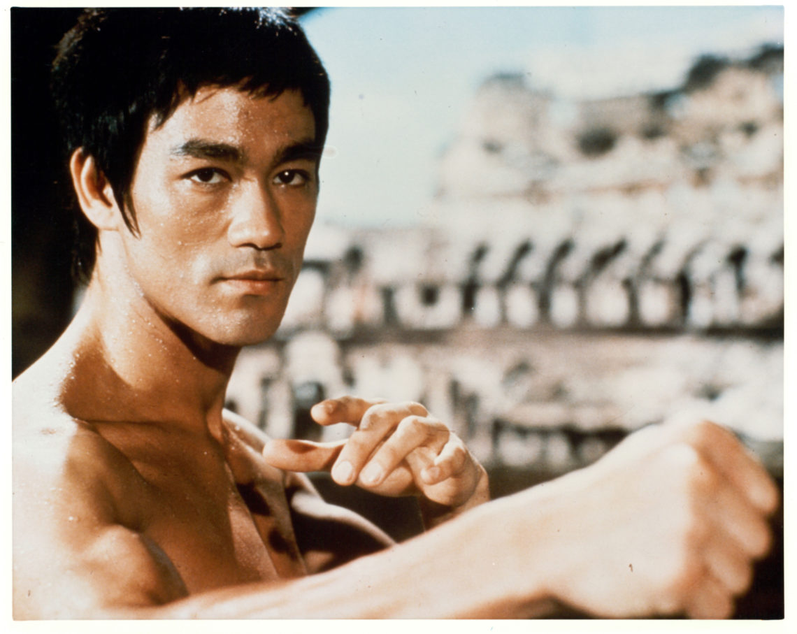 Bruce Lee pictured on the set of The Way Of The Dragon, in a fighting stance