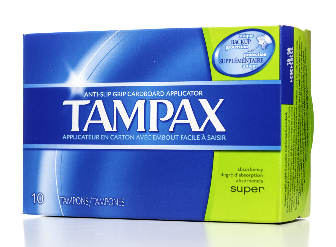 Tampax tampons with anti-slip grip cardboard applicator box