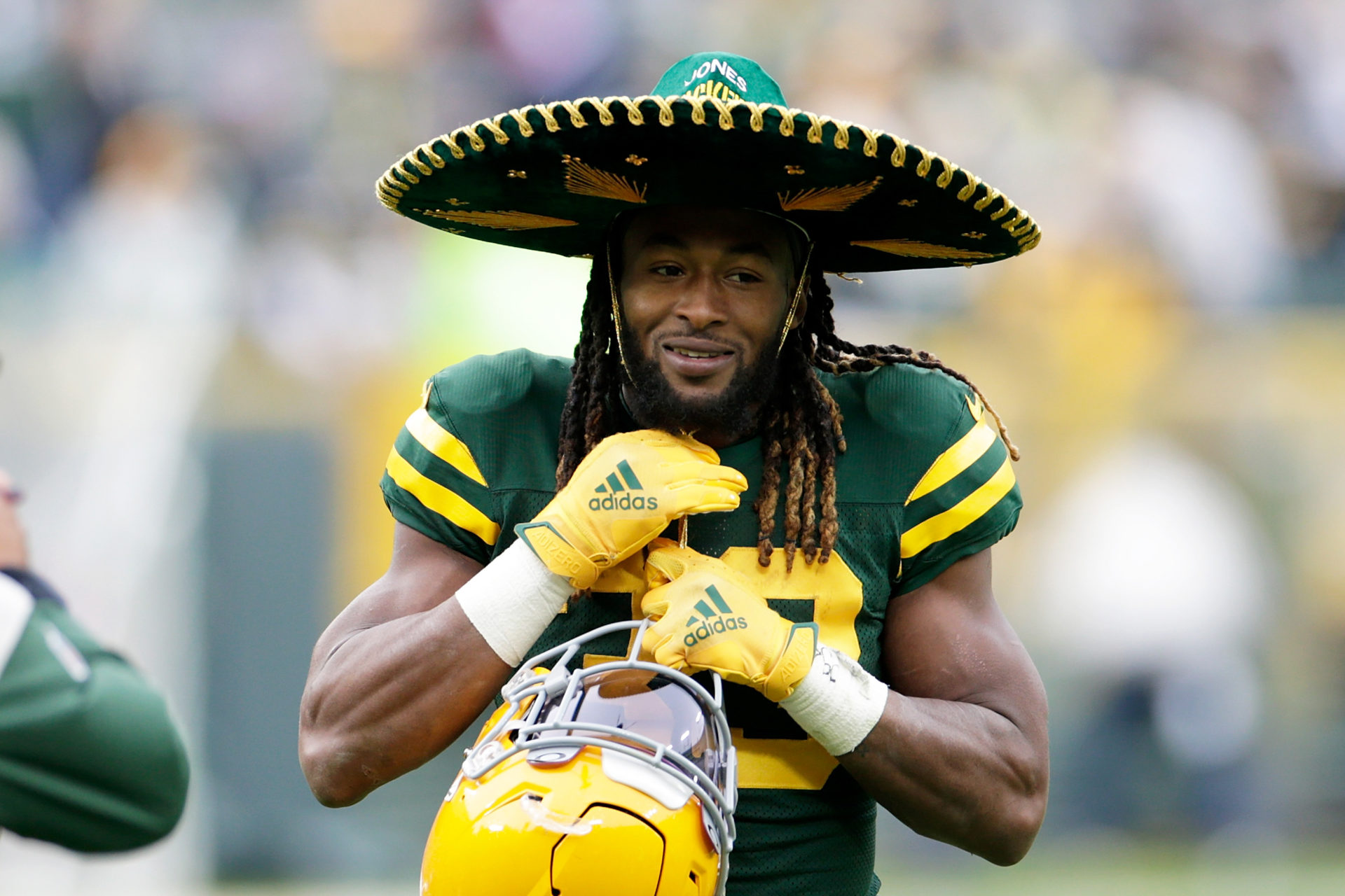 Packers' RB Aaron Jones Explains Sideline Shades, Signature Sombrero -  InsideHook