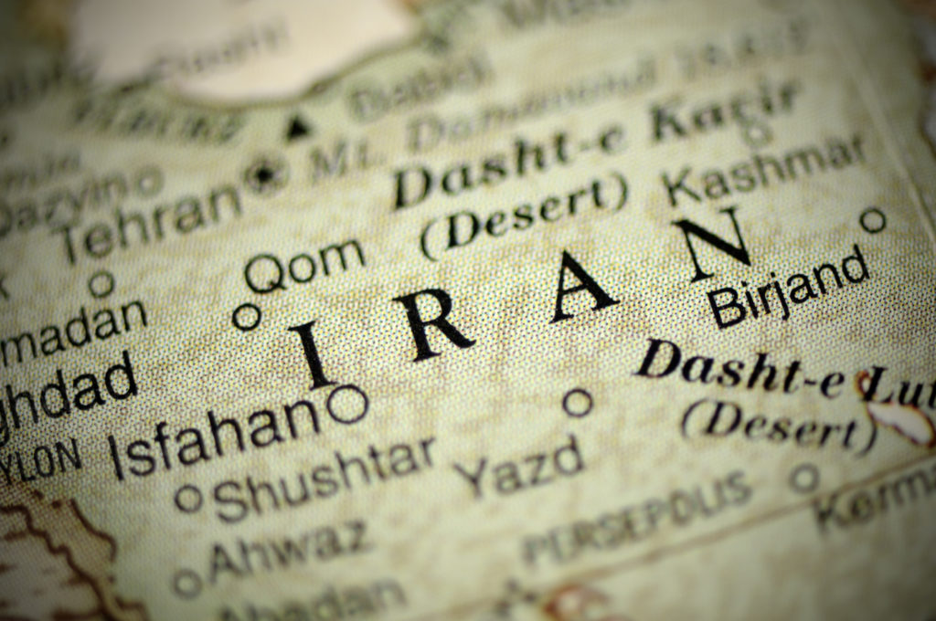 Digital image of the nation of Iran as shown on an old-fashioned atlas