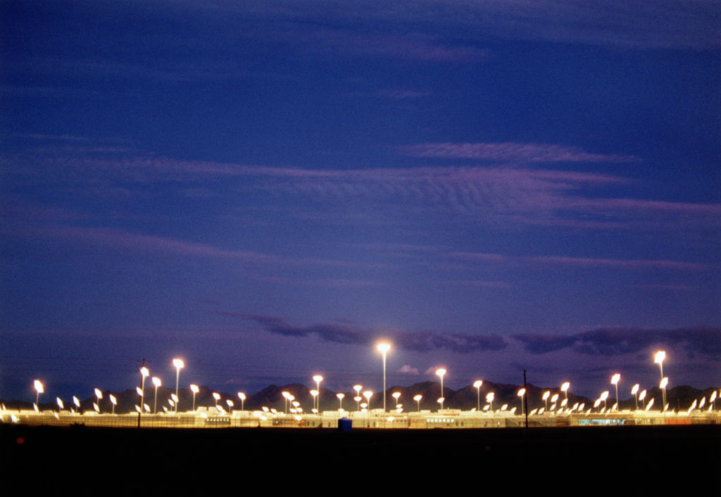 USA, Arizona, Gila Bend, prison exterior at dawn